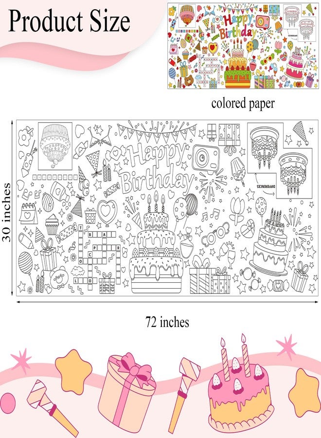Yuronam Happy Birthday Giant Coloring Poster 30 x 72 Inches Large Coloring Tablecloth for Kids School Home Party Supplies Decoration - Image 2
